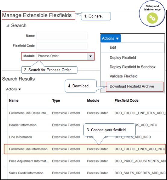 the Manage Extensible Flexfields page.