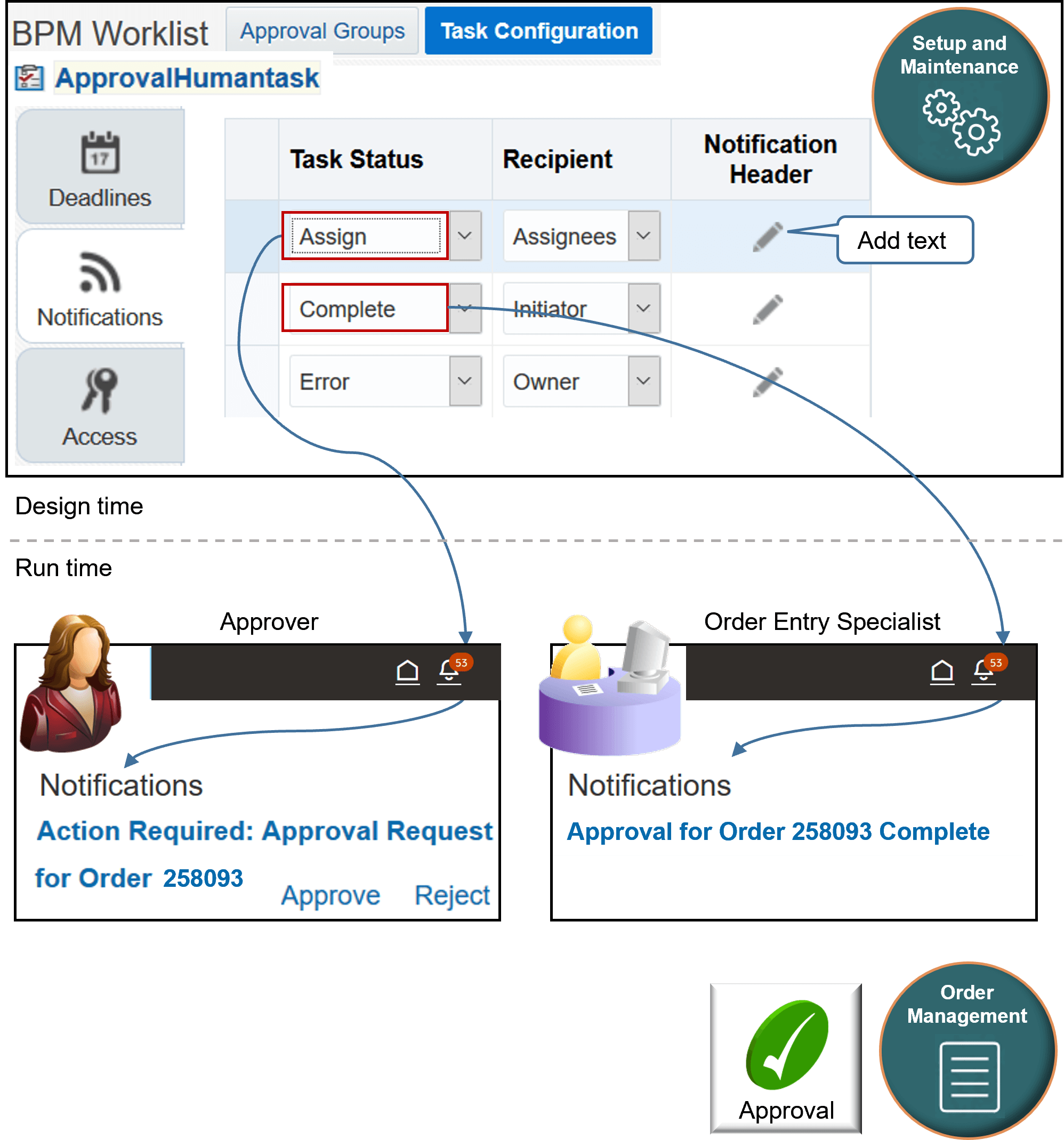 Use the Task Status list to specify when to send a notification when the approval status changes.