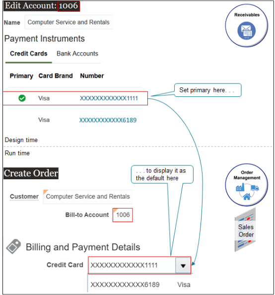 Assume you need to add a credit card for your Computer Service and Rentals customer and make it the primary card.
