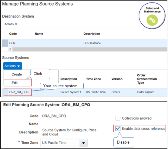 disable option Enable Data Cross-Reference