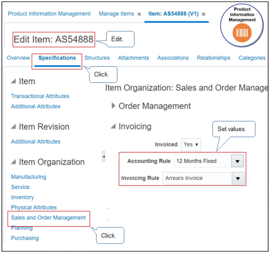 Use the Product Management work area to modify the item.
