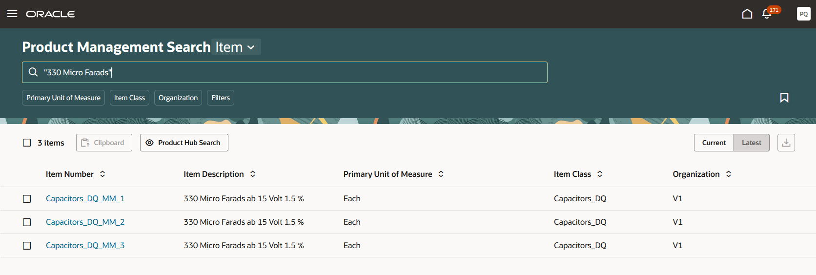 Product Management Search Page