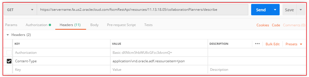 Example of a request in Postman.