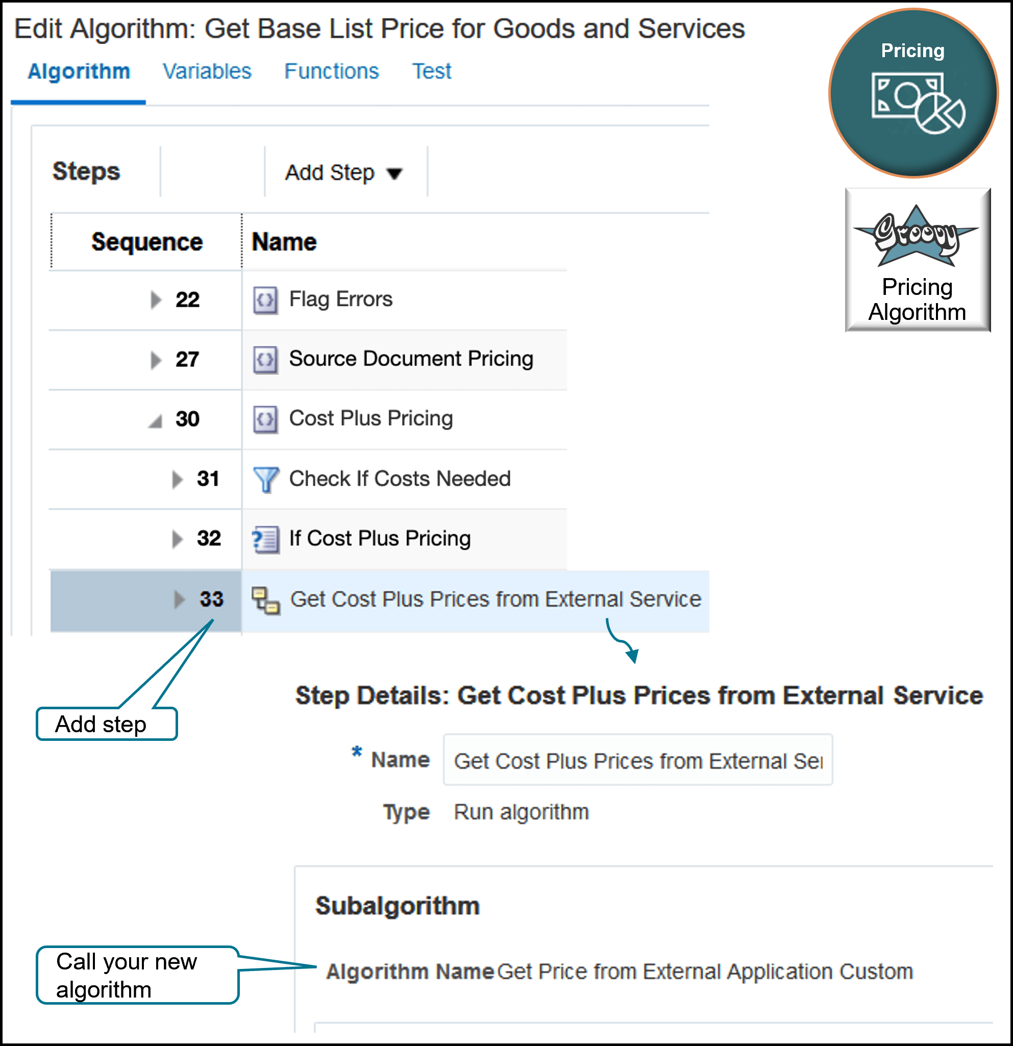 Modify the Get Base List Price for Goods and Services algorithm.