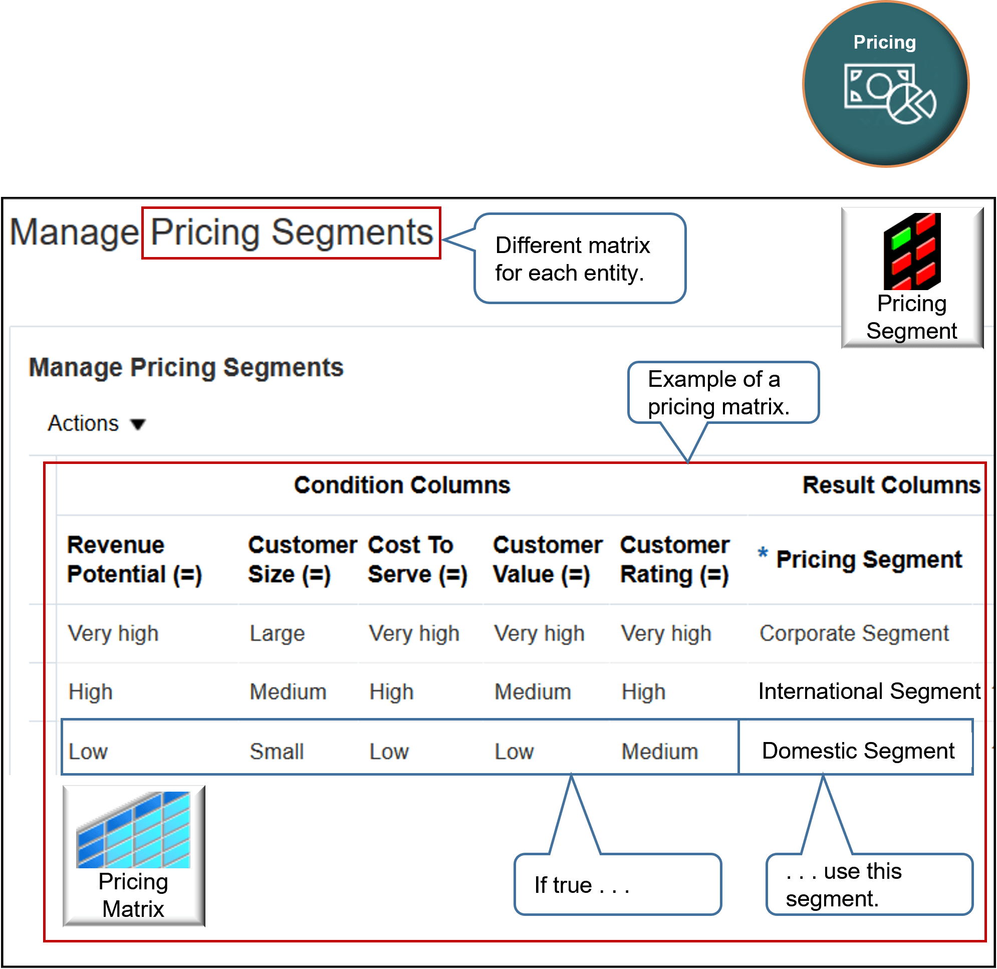 matrix that specifies how to assign a pricing segment