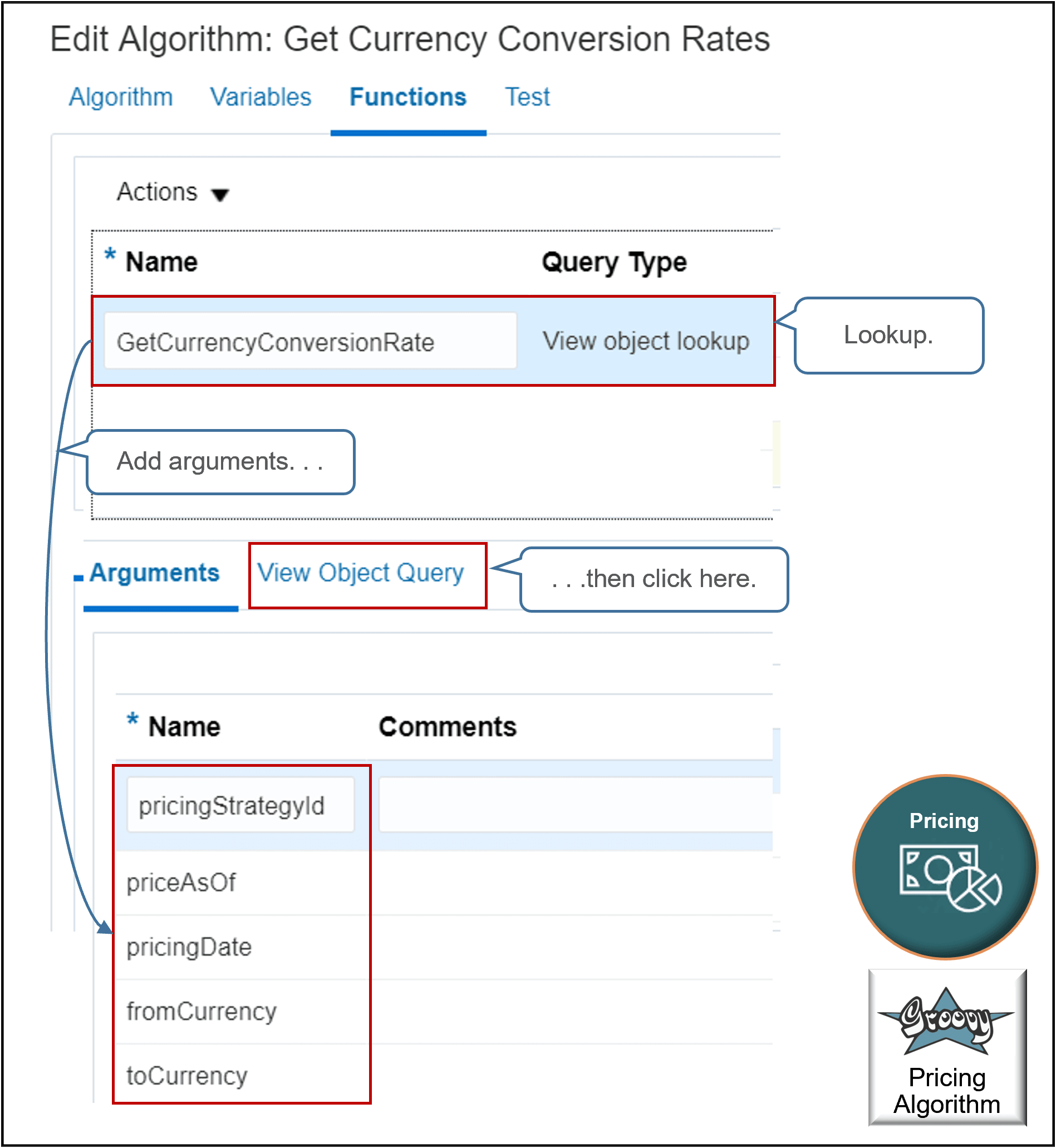 example of a step that uses a view object lookup to call a function.