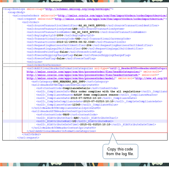 payload to copy one section of code from the log file into the XSD file