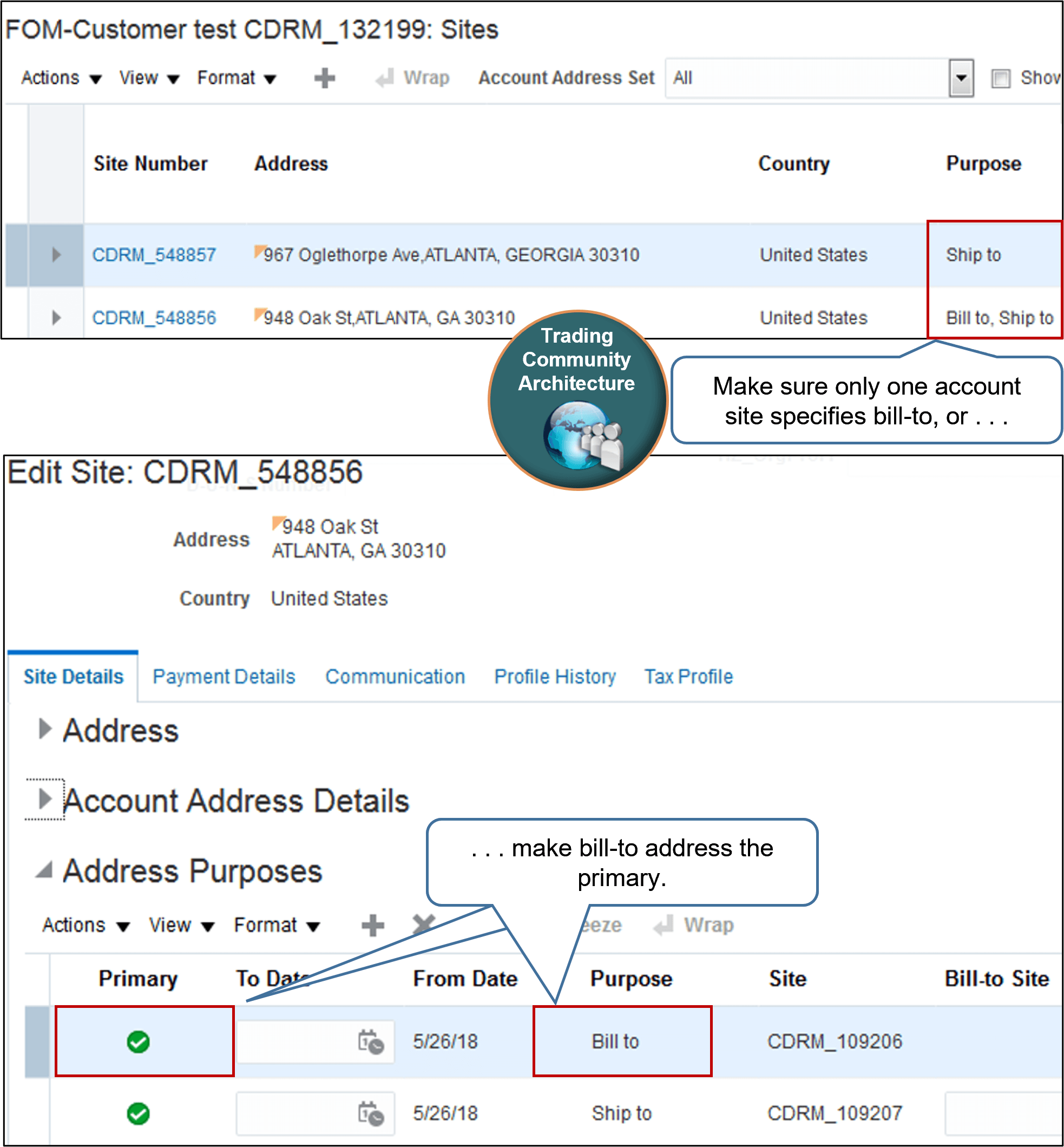 Set the Bill-to Address to the account site.