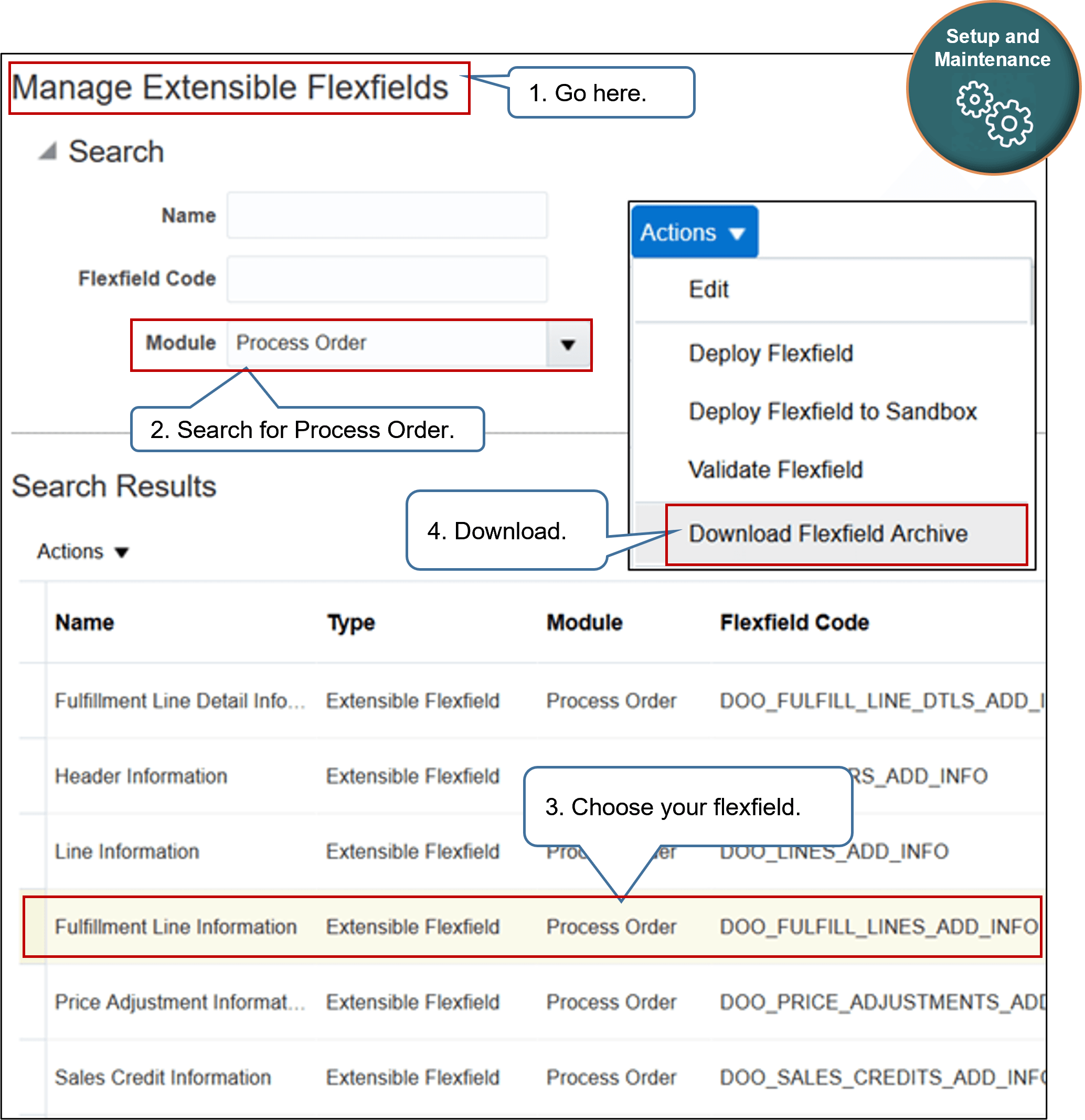 the Manage Extensible Flexfields page.