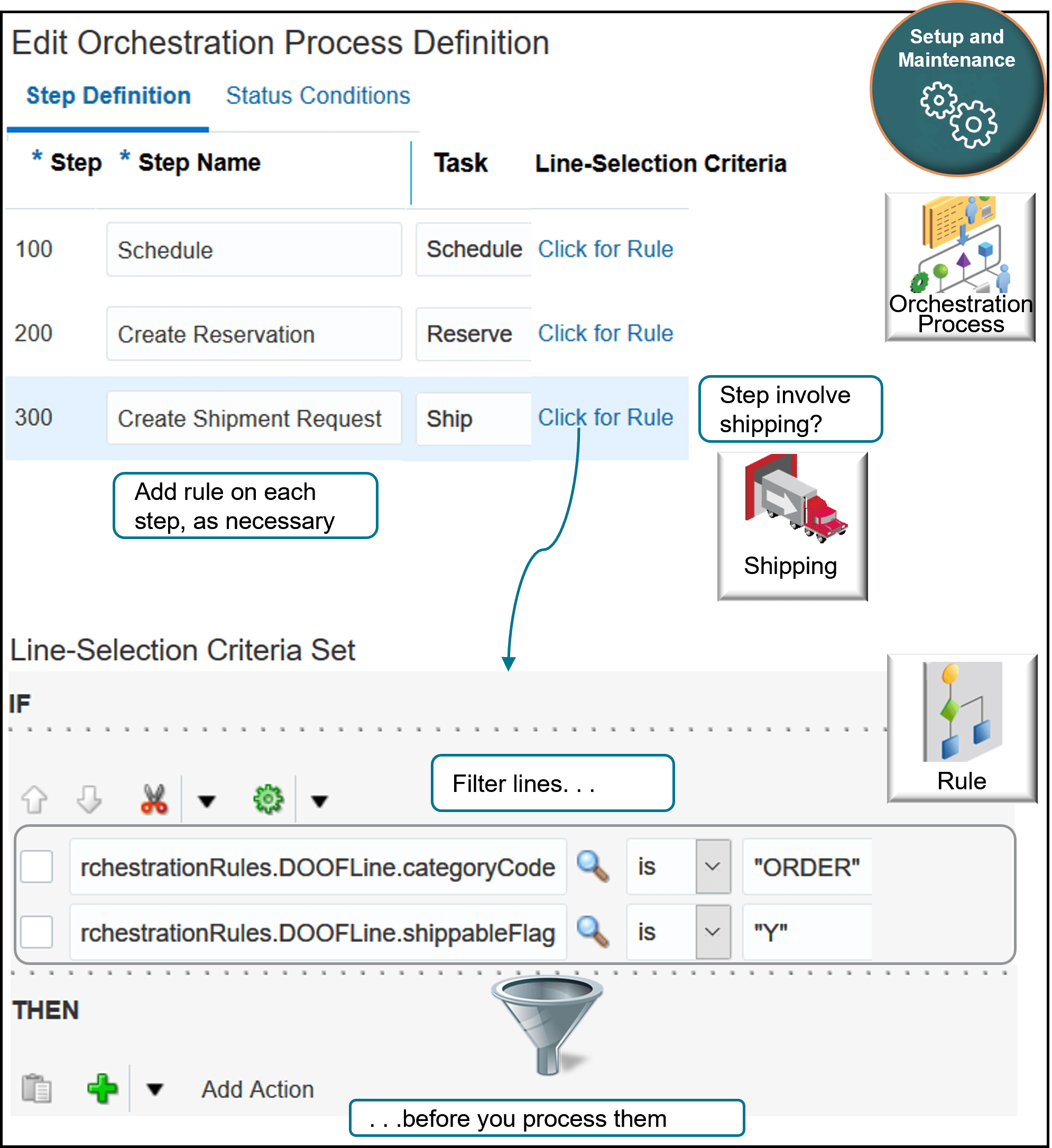 Write business rules that filter order lines.