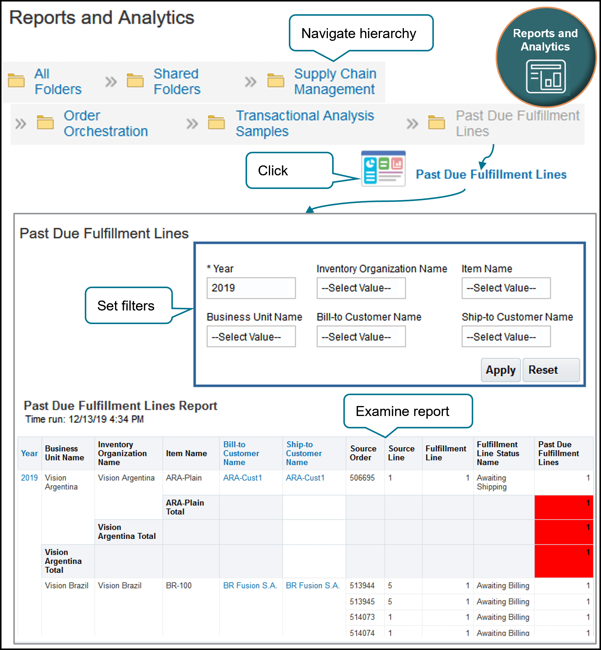 report output in work area Reports and Analytics