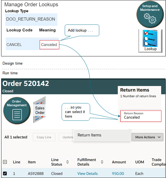 Create a return reason so the Order Entry Specialist can select it when returning an order line.