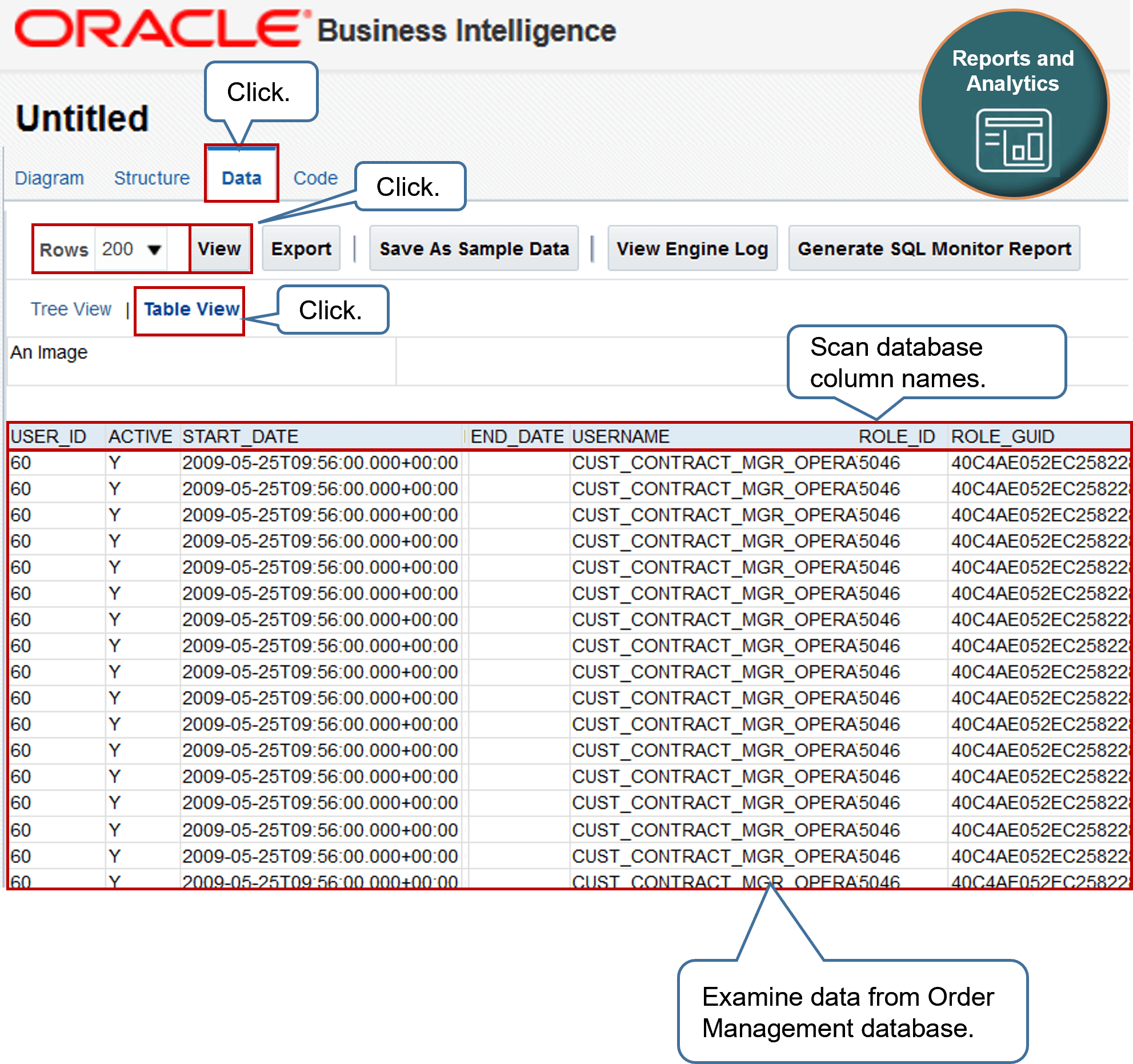 output of the view data