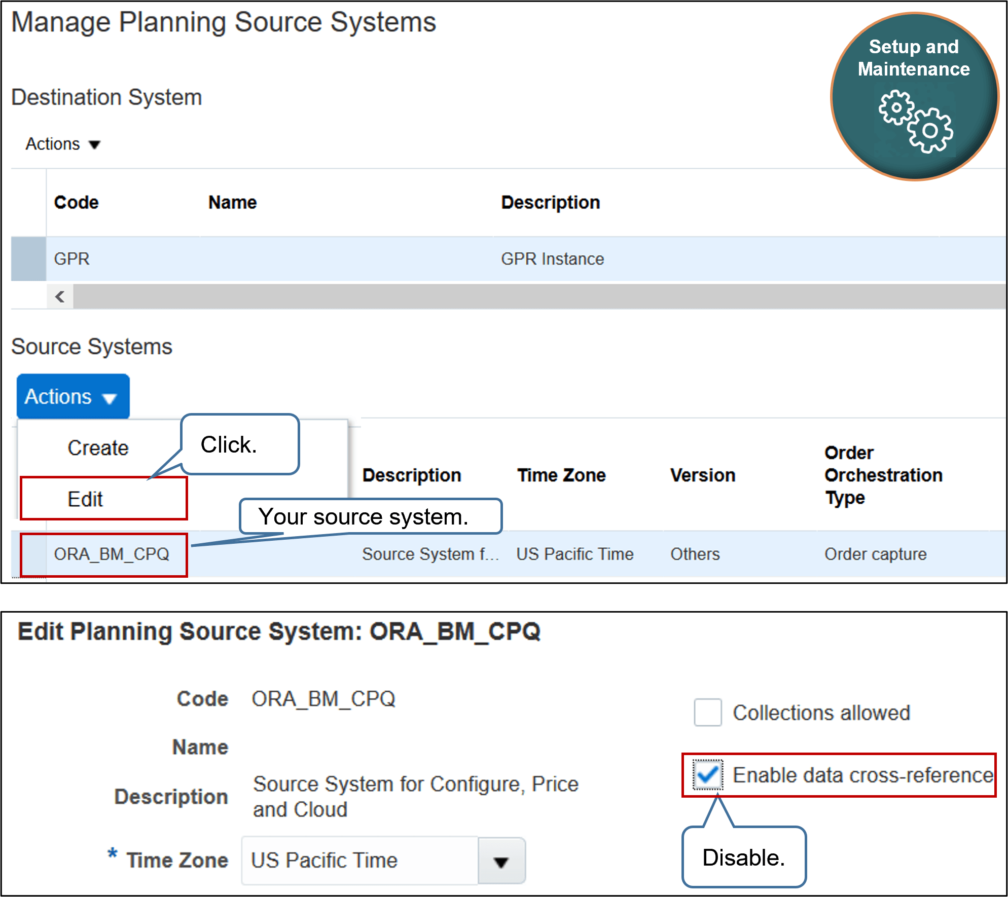 disable option Enable Data Cross-Reference