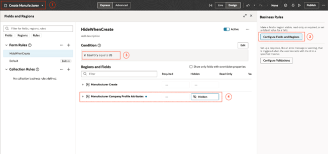 This image shows how Visual Builder can be used to configure manufacturer attributes