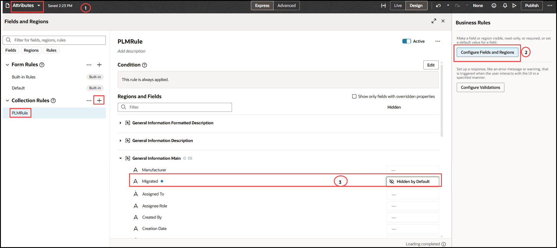 This image shows an example of hiding the Migrated attribute