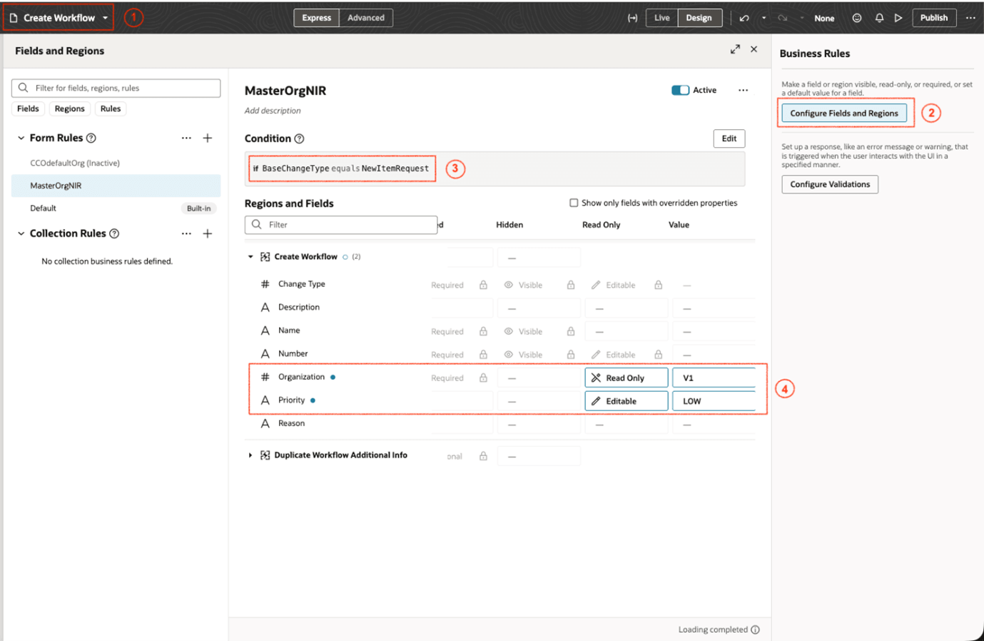 This image displays how we can configure new item request attributes using Visual Builder