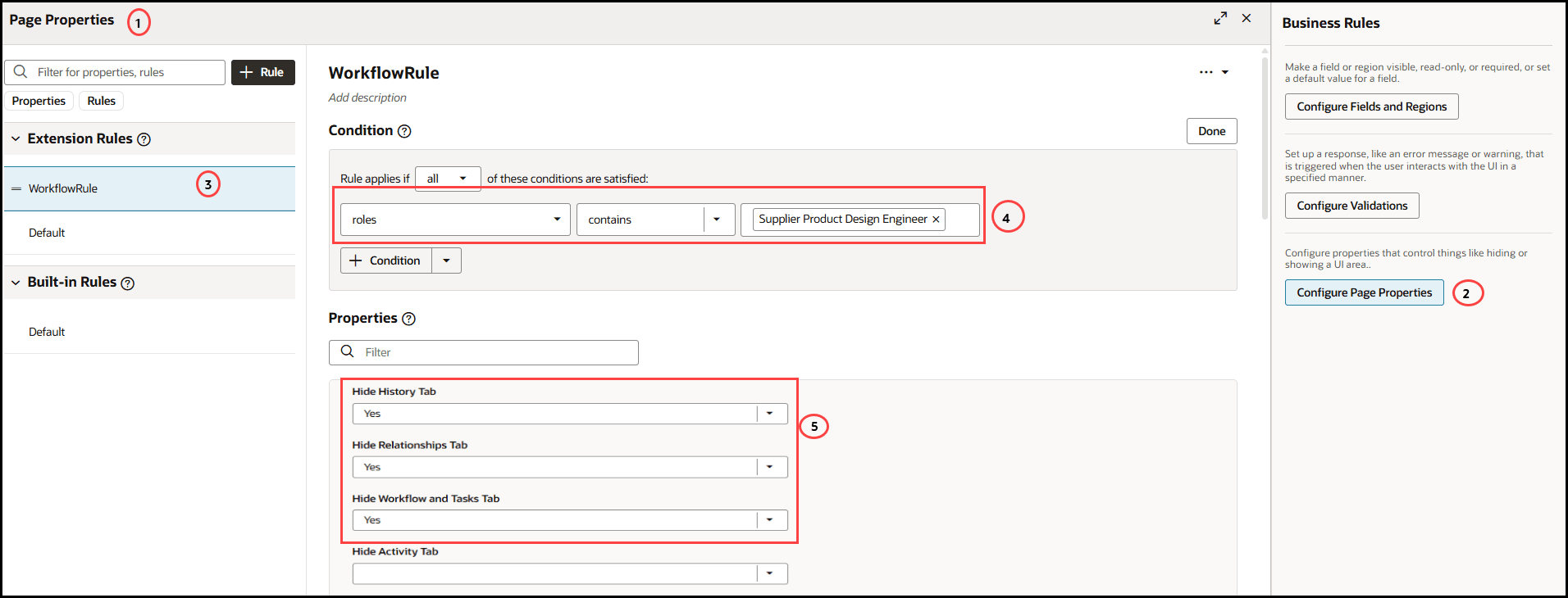 This image shows an example of hiding tabs in workflows