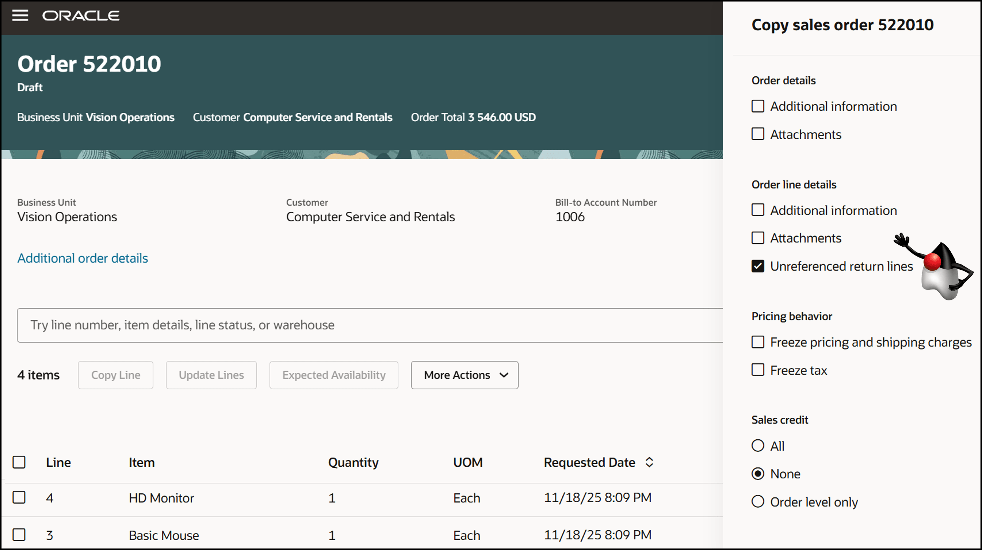 copying a sales order