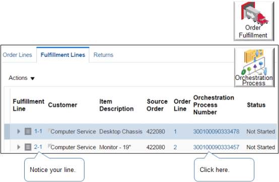 separate order line for each order line that you created, and each order line includes information about the order status and orchestration process