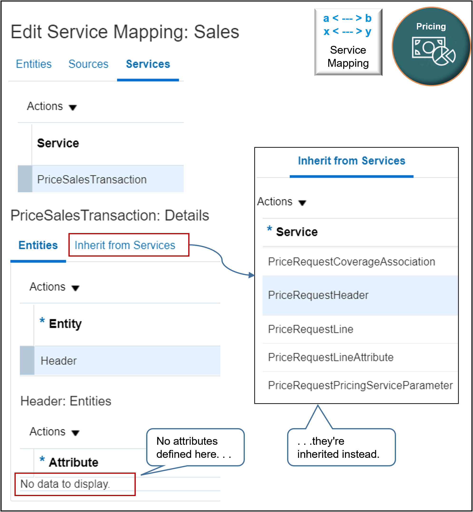 Some service mappings inherit their entities and attributes from another service mapping.