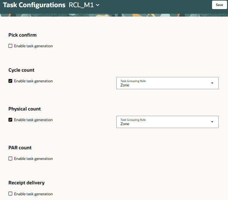 Inventory Task Configurations