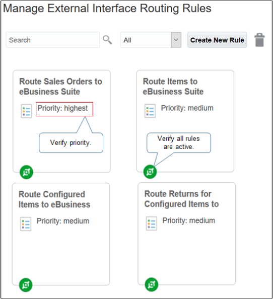 rule that Routes Sales Orders to eBusiness Suite to the highest priority.