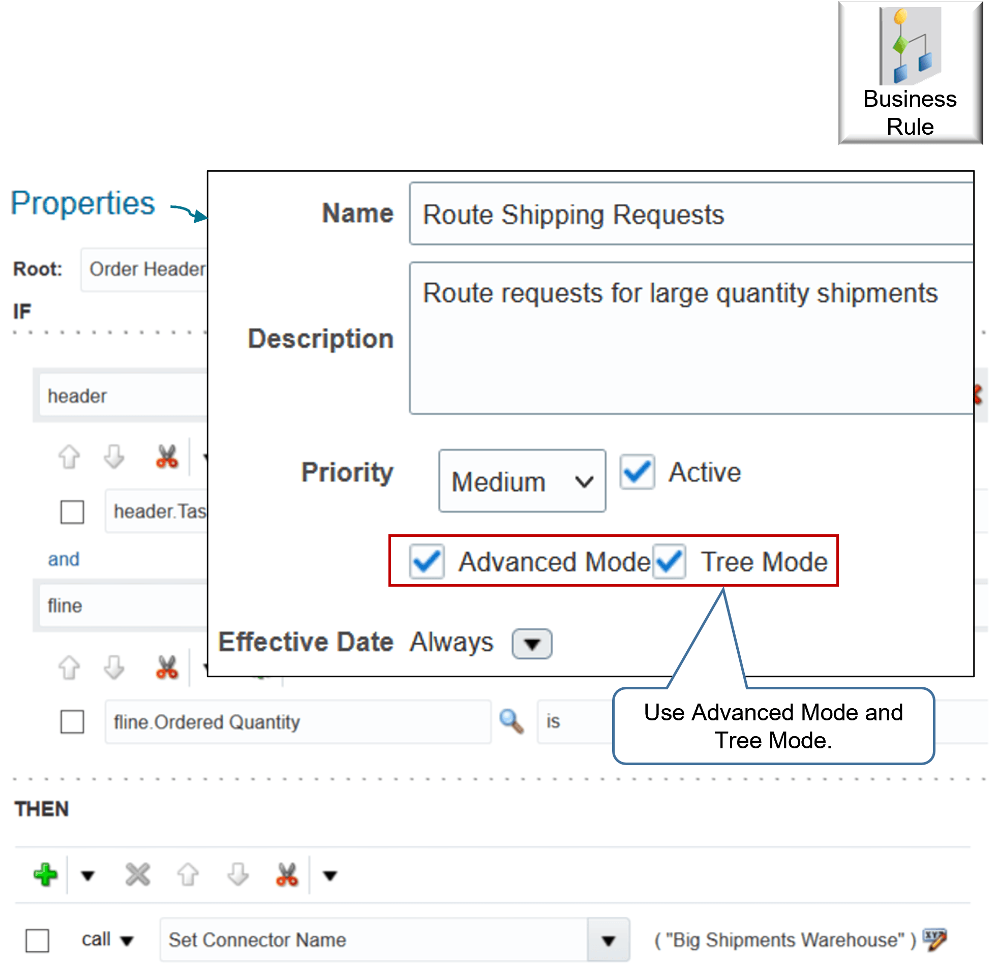 top part of a business rule uses Advanced Mode