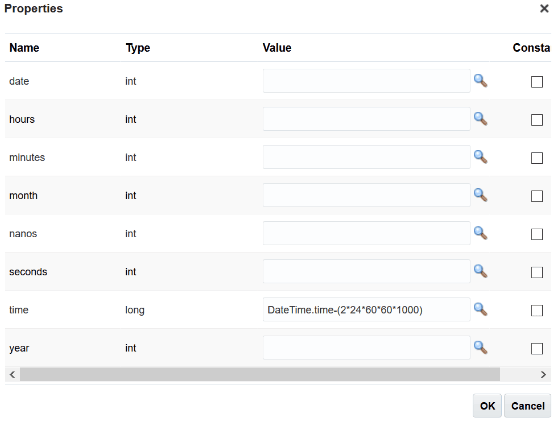 values in Properties dialog