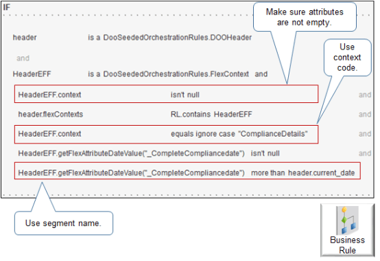 guidelines when you reference an extensible flexfield in Oracle Business Rules