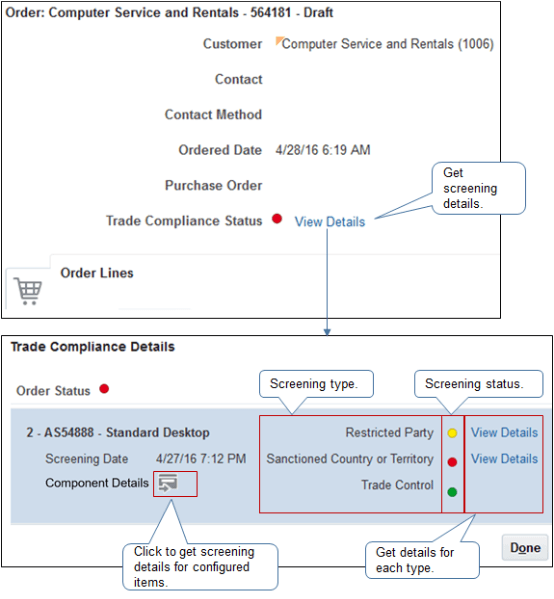 flow of manage compliance in work area Order Management