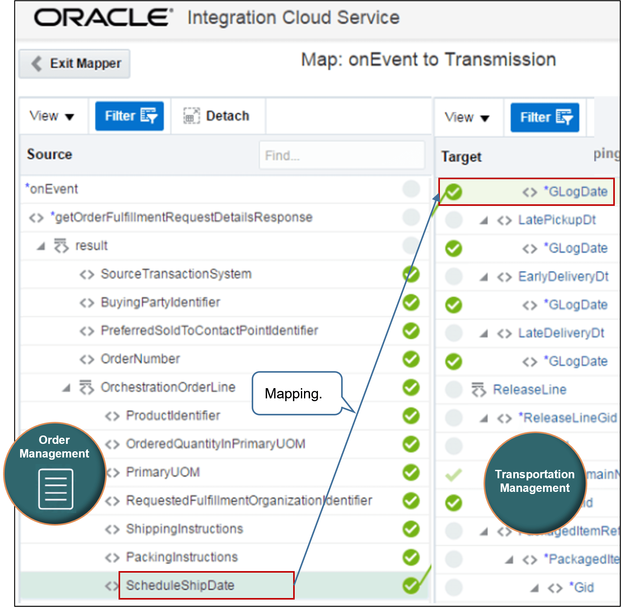 example flow that Uses connector TransportationPlanning to connect through a business event.