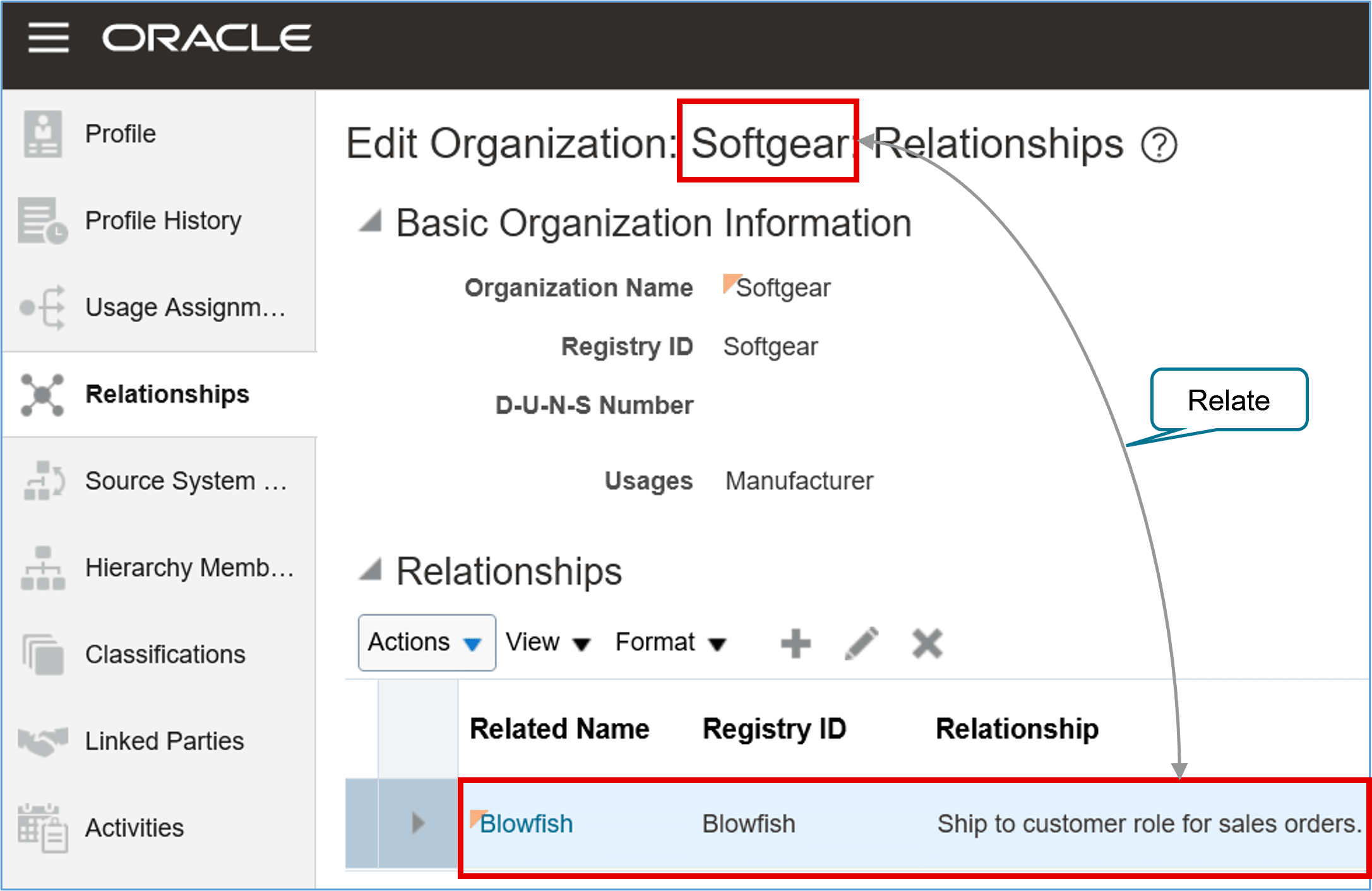 Create a relationship between and Softgear: