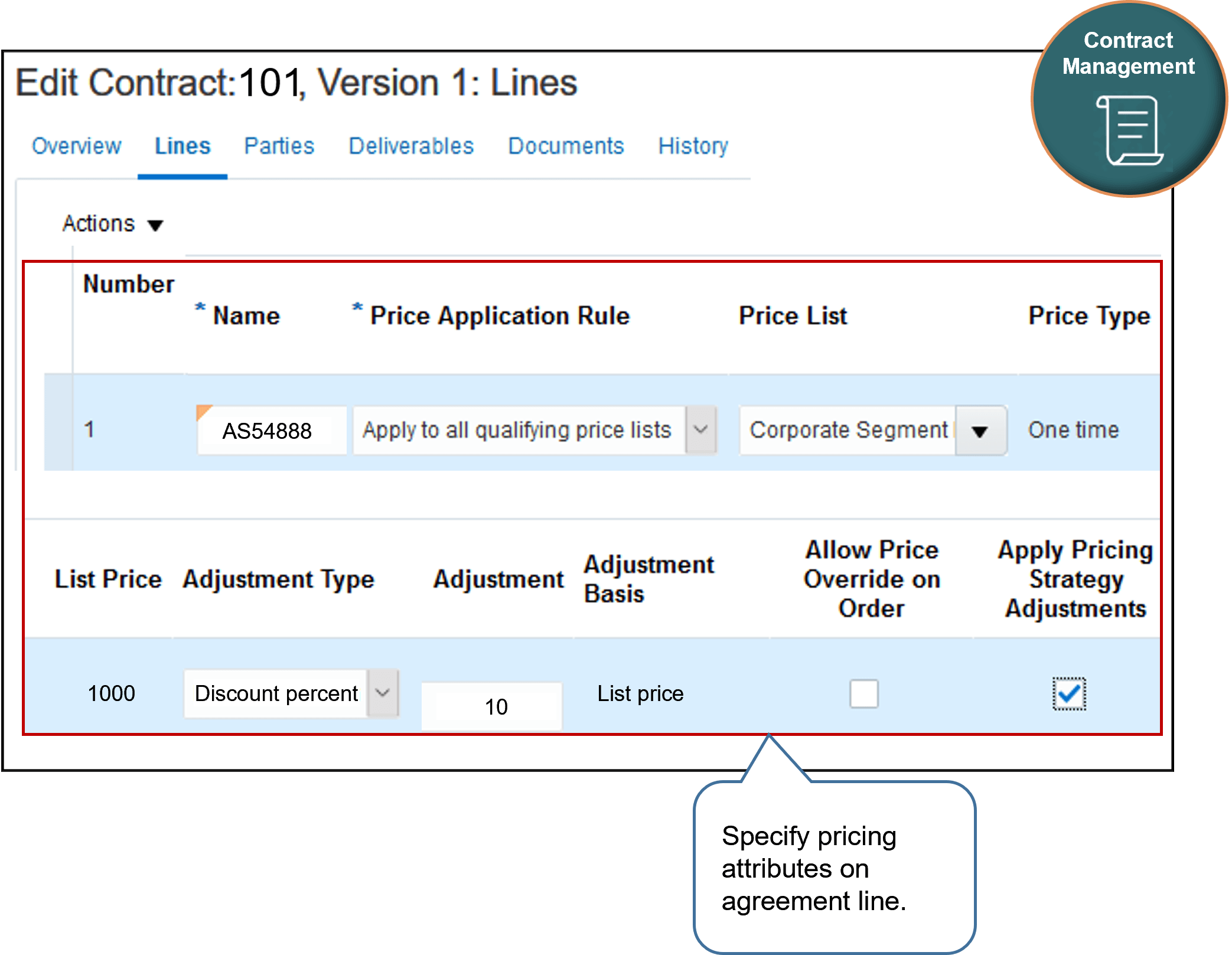 Attributes you set on Edit Contract page