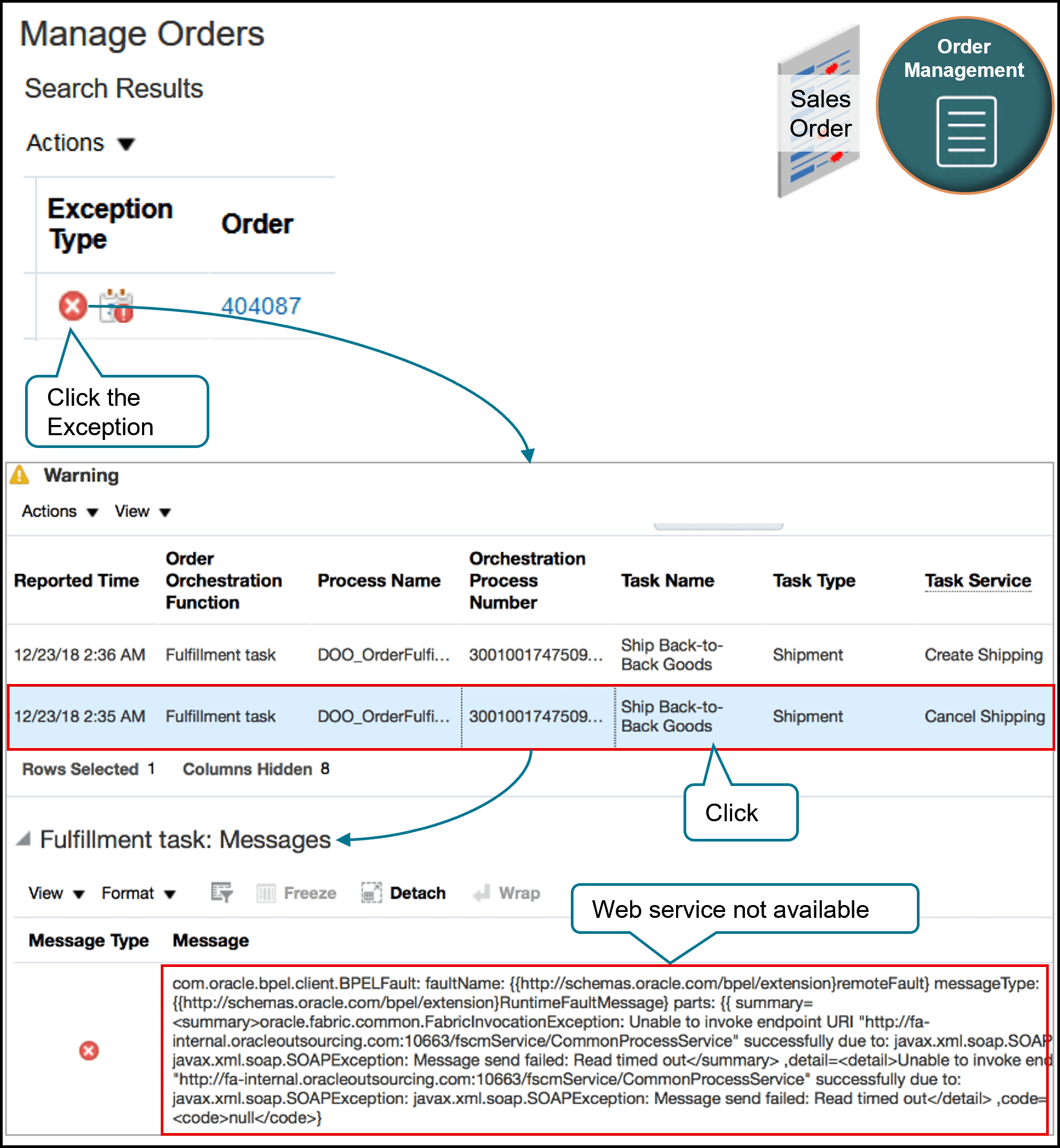 for a sales order and encounter an error