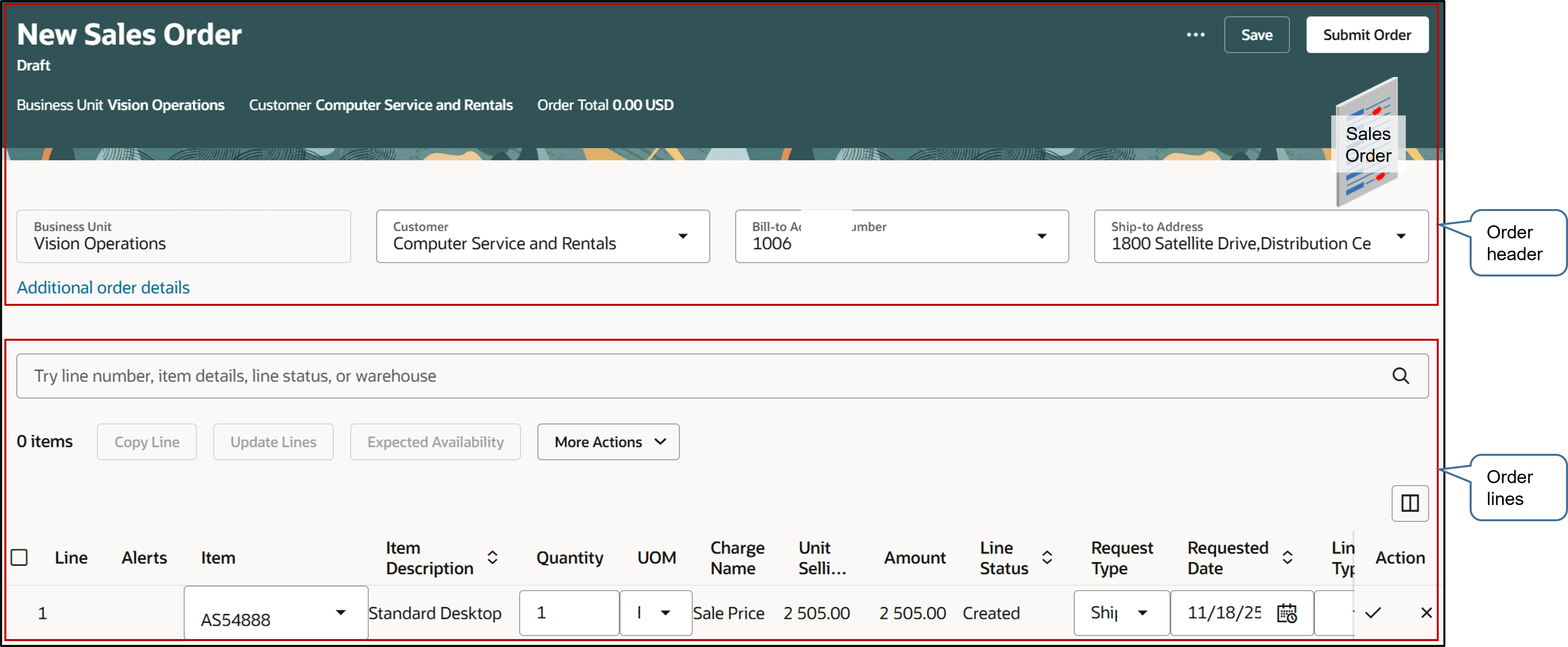 example of a sales order you can create