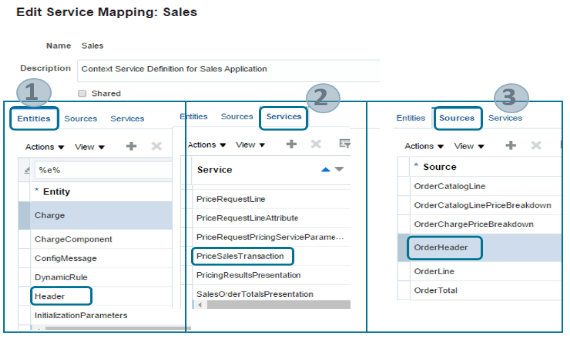 the map between the Header entity and the OrderHeader source