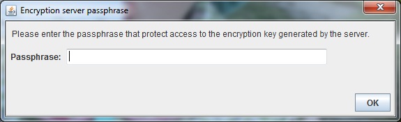 Image showing the Ecryption Server Passphrase window.