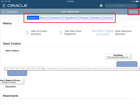 The image shows the candidate file and all of its tabs.