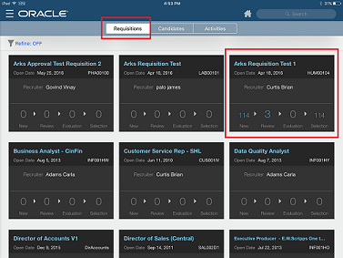 The image shows the requisition cards on the Requisition tab.