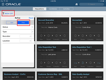 The image shows the filters available on Requisitions.