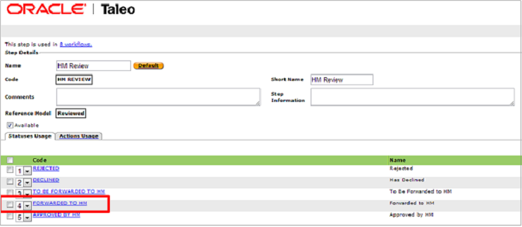The image shows the Statuses Usage tab in the CSW configuration.