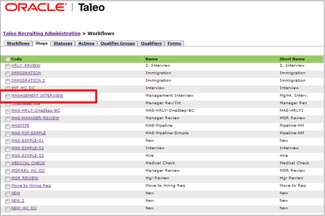 The image shows the Steps tab in the CSW configuration.