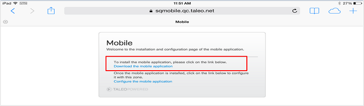 The image shows the two different links available: Download the Mobile Application and Configure the Mobile Application.