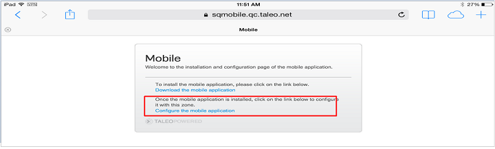 The image highlights the ‘Configure the mobile application’ link.