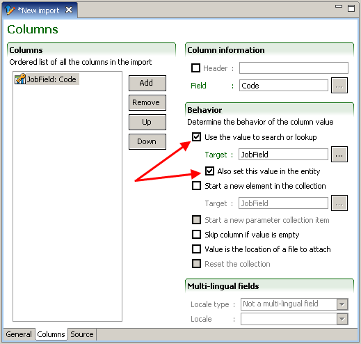 Image showing the New Import Columns window.