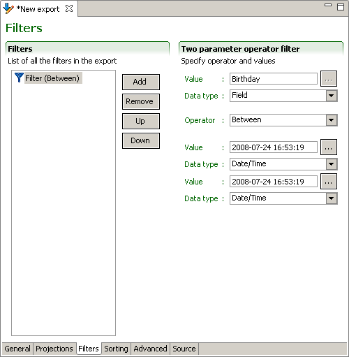 Image showing the Filters Tab window.