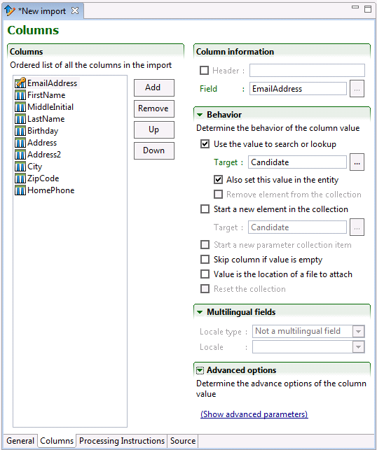Image showing the Columns Tab window.