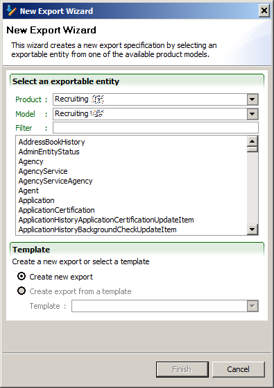 Image showing the New Export Wizard window.