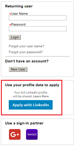 The image shows the Apply with LinkedIn button.